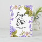 Wasserfarben-Lavendel-Hydrangea-QR-Code Save The Date (Stehend Vorderseite)