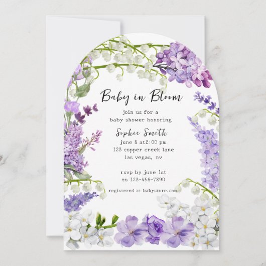 Wasserfarben-Lavendel-Hydrangeas-Babydusche Einladung (Vorderseite)