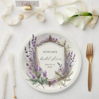 Wasserfarben-Lavendel-Regal-Brautparty Pappteller