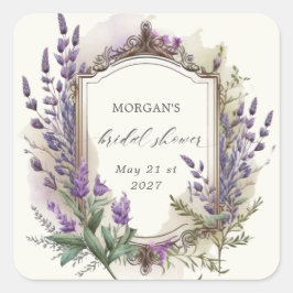 Wasserfarben-Lavendel-Regal-Brautparty Quadratischer Aufkleber