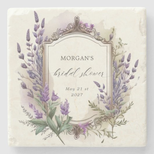 Wasserfarben-Lavendel-Regal-Brautparty Steinuntersetzer (Vorderseite)