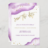 Wasserfarben-Lavendel und Goldgeode Save the Date (Vorne/Hinten)