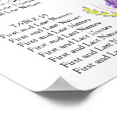 Wasserfarben-Lavendel und grüne Sitzkarte Poster (Ecke)