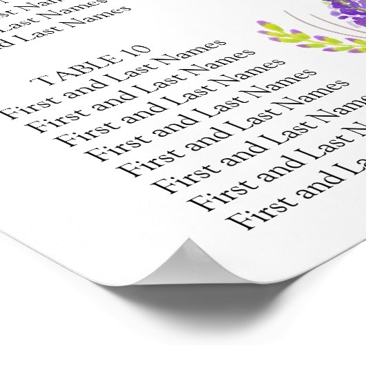 Wasserfarben-Lavendel und grüne Sitzkarte Poster (Ecke)