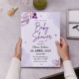 Wasserfarben-Lavendel und Lila Blütendusche Einladung