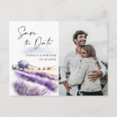 Wasserfarben-Lavendelfeld Hochzeit Speichern Sie d Postkarte (Vorderseite)
