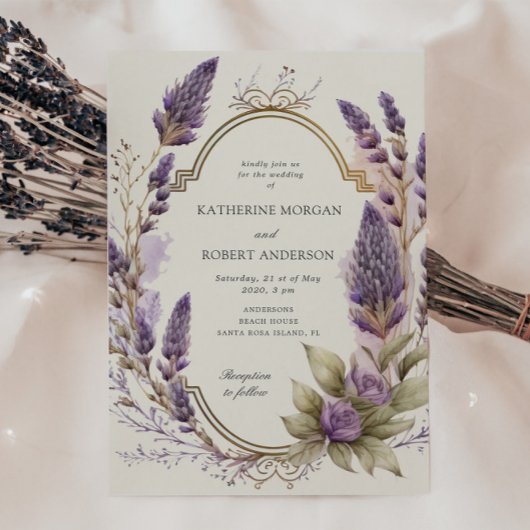 Wasserfarben Lavender Floral Regal Hochzeit Einladung