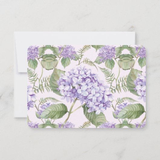 Wasserfarben Lavender Hydrangea Fern LeavesHochzei RSVP Karte (Rückseite)