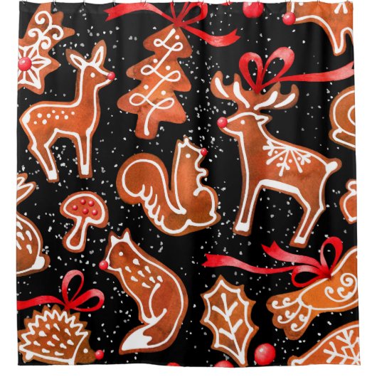 Wasserfarben-Lebkuchen-Muster Duschvorhang (Vorderseite)