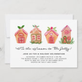 Wasserfarben-Lebkuchenhäuser Feiertagsparty Einladung (Vorderseite)