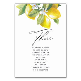 Wasserfarben-Lemon-Blossom-Sitzplan Tischnummer