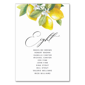 Wasserfarben-Lemon-Blossom-Sitzplan Tischnummer