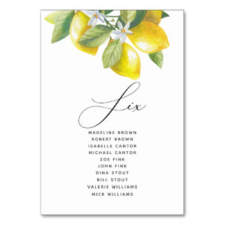 Wasserfarben-Lemon-Blossom-Sitzplan Tischnummer