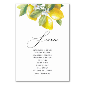 Wasserfarben-Lemon-Blossom-Sitzplan Tischnummer