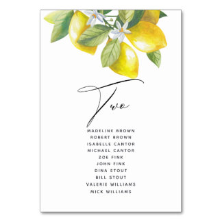 Wasserfarben-Lemon-Blossom-Sitzplan Tischnummer