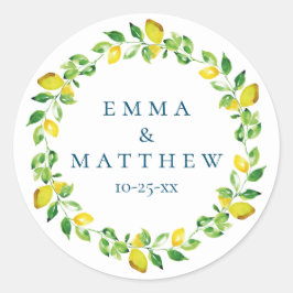 Wasserfarben-Lemon-Hochzeitslogo Runder Aufkleber