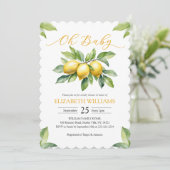 Wasserfarben-Lemon-Kinderdusche Einladung (Stehend Vorderseite)