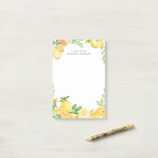 Wasserfarben Lemon Personalisierte Blumengestation Post-it Klebezettel (Auf Schreibtisch)