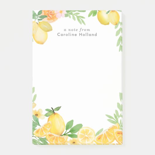 Wasserfarben Lemon Personalisierte Blumengestation Post-it Klebezettel (Vorderseite)