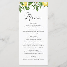 Wasserfarben Lemon und Grün Sommerhochzeit Menükarte