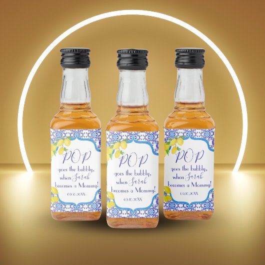 Wasserfarben Lemons Amalfi Babydusche Pop Bubbly Alkoholflaschenetikett