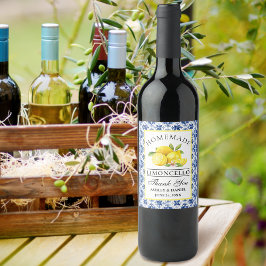 Wasserfarben Lemons Blauer Tile Limoncello Label Weinetikett