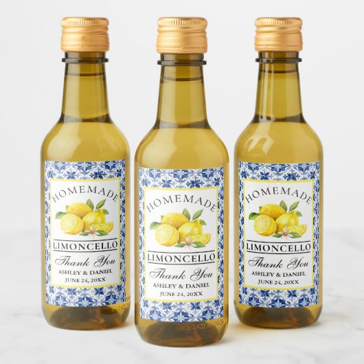 Wasserfarben Lemons Blauer Tile Limoncello Mini La Weinetikett (Flaschen)