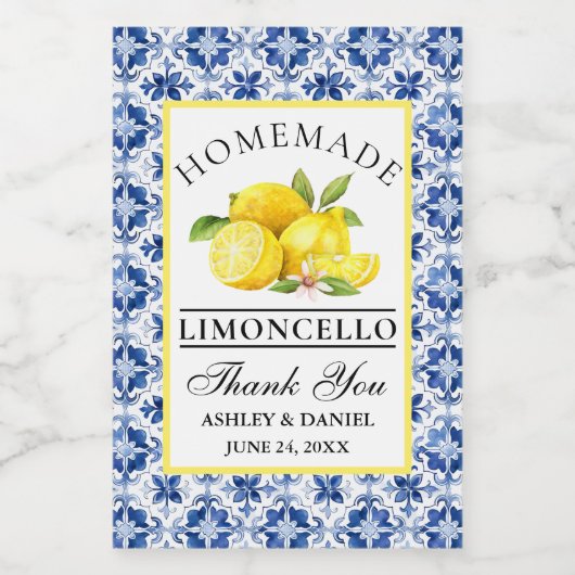 Wasserfarben Lemons Blauer Tile Limoncello Mini La Weinetikett (Einzelnes Label)