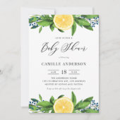 Wasserfarben Lemons Blue Berries Summer Baby Dusch Einladung (Vorderseite)