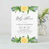 Wasserfarben Lemons Blue Berries Summer Baby Dusch Einladung (Stehend Vorderseite)