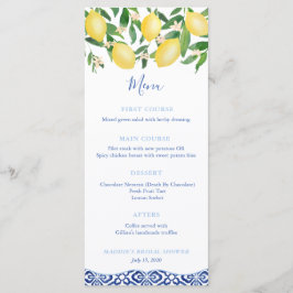 Wasserfarben Lemons Blue White Tiles Boy Baby Dusc Menükarte