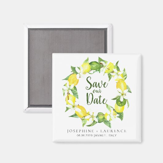 Wasserfarben Lemons Grünkranz Save the Date Magnet (Vorderseite/Rückseite)