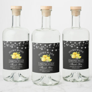 Wasserfarben Lemons Lights Black Limoncello Alkoholflaschenetikett