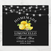 Wasserfarben Lemons Lights Black Limoncello Alkoholflaschenetikett (Einzelnes Label)