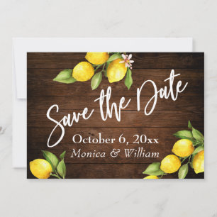 Wasserfarben Lemons Rustikales Holz Save the Date 