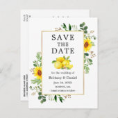 Wasserfarben Lemons Sonnenblumen Save the Date Postkarte (Vorne/Hinten)
