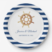 Wasserfarben-Lenkrad für Nautische Streifen Pappteller (Vorderseite)