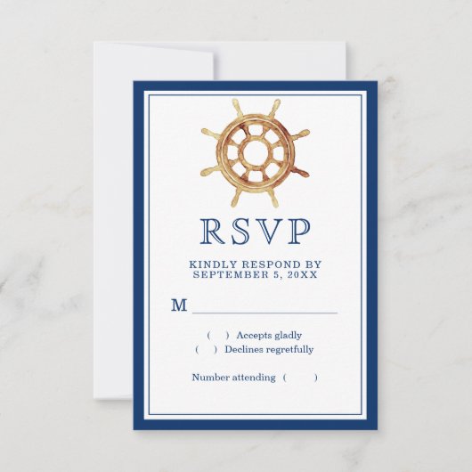 Wasserfarben-Lenkrad für Nautische Streifen RSVP Karte (Vorderseite)