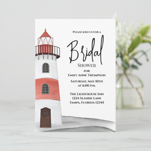 Wasserfarben Leuchtturm des nautischen Brautparty Einladung (Stehend Vorderseite)