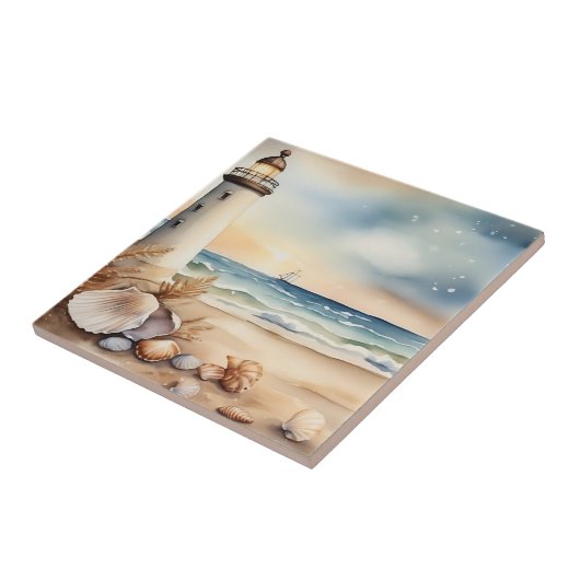 Wasserfarben Leuchtturm und Strand Fliese (Seite)