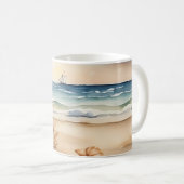 Wasserfarben Leuchtturm und Strand Kaffeetasse (VorderseiteRechts)