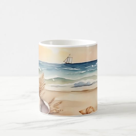 Wasserfarben Leuchtturm und Strand Kaffeetasse (Mittel)