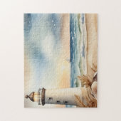 Wasserfarben Leuchtturm und Strand Puzzle (Vertikal)