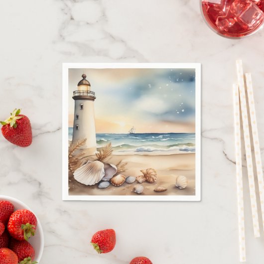 Wasserfarben Leuchtturm und Strand Serviette (Beispiel)
