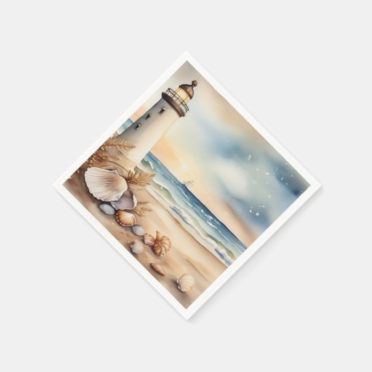 Wasserfarben Leuchtturm und Strand Serviette (Ecke)