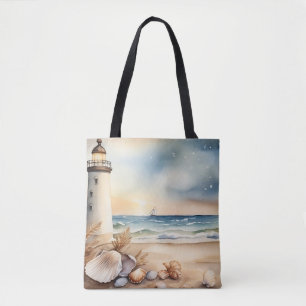 Wasserfarben Leuchtturm und Strand Tasche