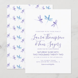Wasserfarben-Libelle Elegantes Skript Hochzeit  Einladung