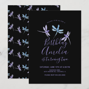 Wasserfarben-Libelle Lila Schwarze Geburtstagsfeie