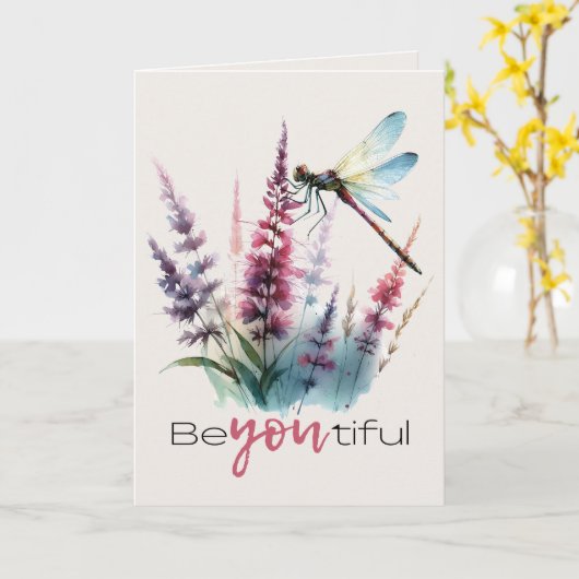 Wasserfarben-Libelle Schöne Ermutigung Karte (Gelbe Blume)