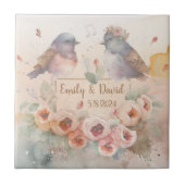 Wasserfarben lieben Vögel mit Rose für Hochzeiten Fliese (Vorderseite)
